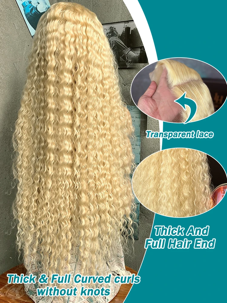 46 Inch Jerry Curly Blonde 613 Human Hair Wigs Wavy Colored 13x6 HD Lace Wig Deep Wave Frontal Kinky Curls Multi Parting 2