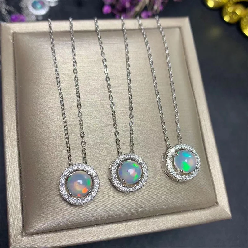 

Natural Opal 925 Sterling Silver Necklace Pendant for Women Girl Lady Birthstone Genuine Gemstone