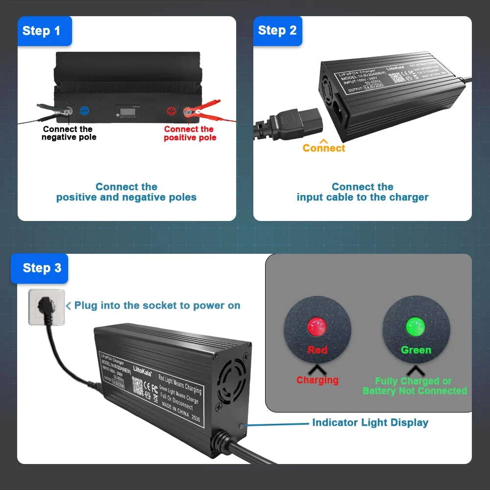 1-2PCS 14.6V 20A Lifepo4 배터리 충전기(EU/US 플러그 포함) 4S 12V20A 클립 헤드 충전 DC 어댑터 입력 100-240V
