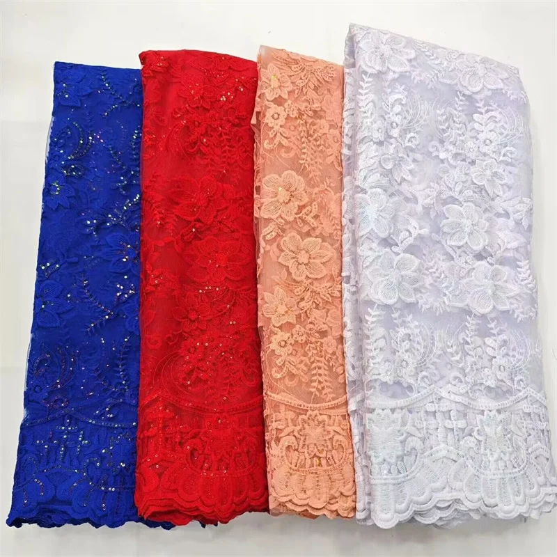 

African French Tulle Lace Fabric, Nigerian Sequins Tailoring Material, High Quality, Swiss Embroidery, 2.5 Yards, Latest