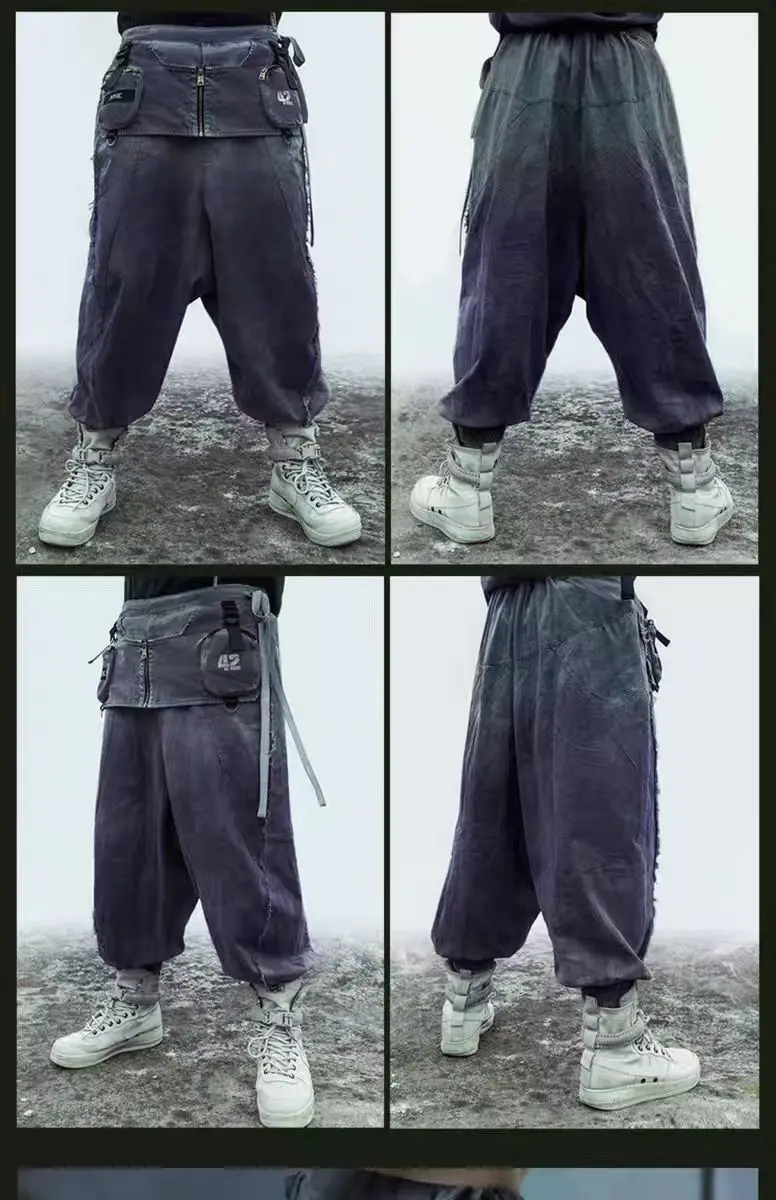 XEvil  cyberpunk Washed dyeing gradient pants wide cut waistband adjustment cotton material sci-fi dystopian