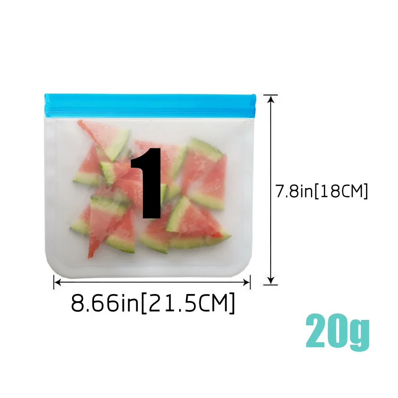 Silicone Food Storage Bag Reusable PEVA Fresh-keeping Bag Fruit And Vegetable Sealed Kitchen Leak-proof Ziplock Storage