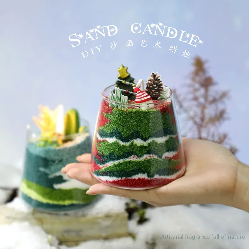 Christmas Sand Painting Aromatherapy Candle DIY Handmade Aromatherapy Birthday Gift Christmas Sea Salt and Sage Fragrance Decor