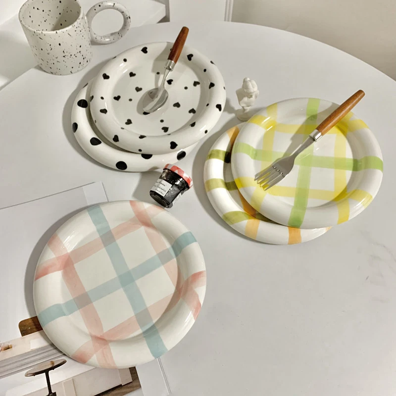 European-style White Ink Ceramic Plate Tableware Main Course Kitchenware Household Western-style Round Plate Decorative Plate 2