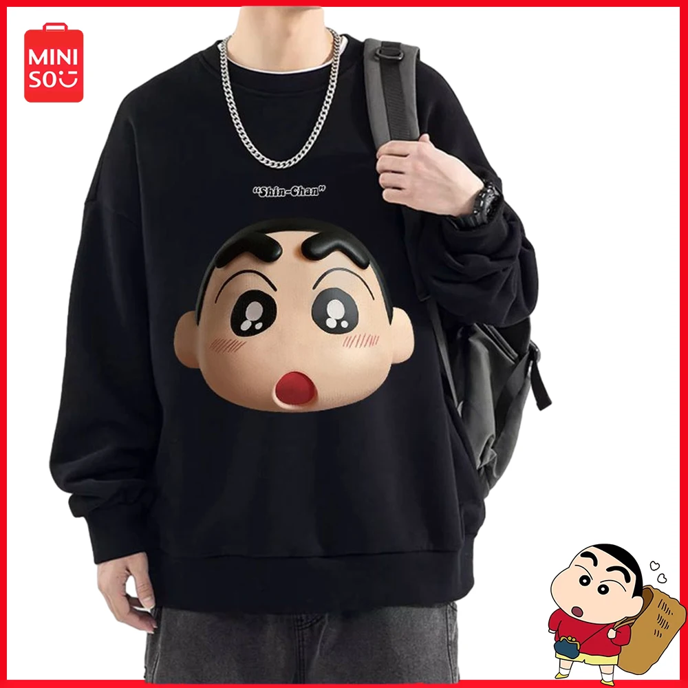 

New Y2K Miniso Crayon Shin-Chan Women's Hoodie Winter Warm Long Sleeve Top Couple Pullover Casual Loose Sweatshirt Clothing Gift