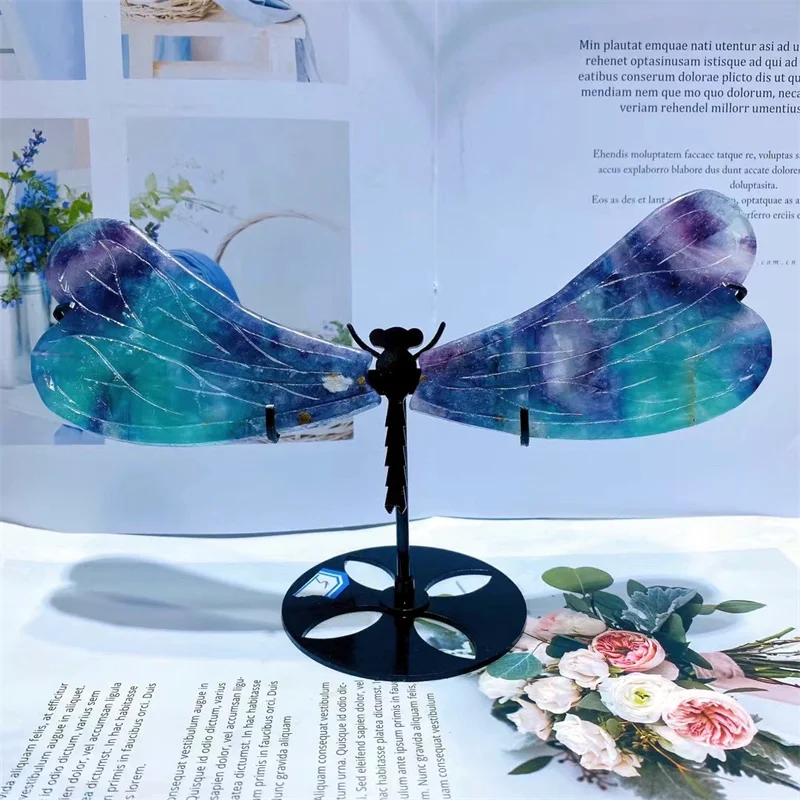 

Natural Fluorite Dragonfly Wings Carving Sculpture Quartz Healing Energy Gemstone Crafts For Home Decoration 1pair