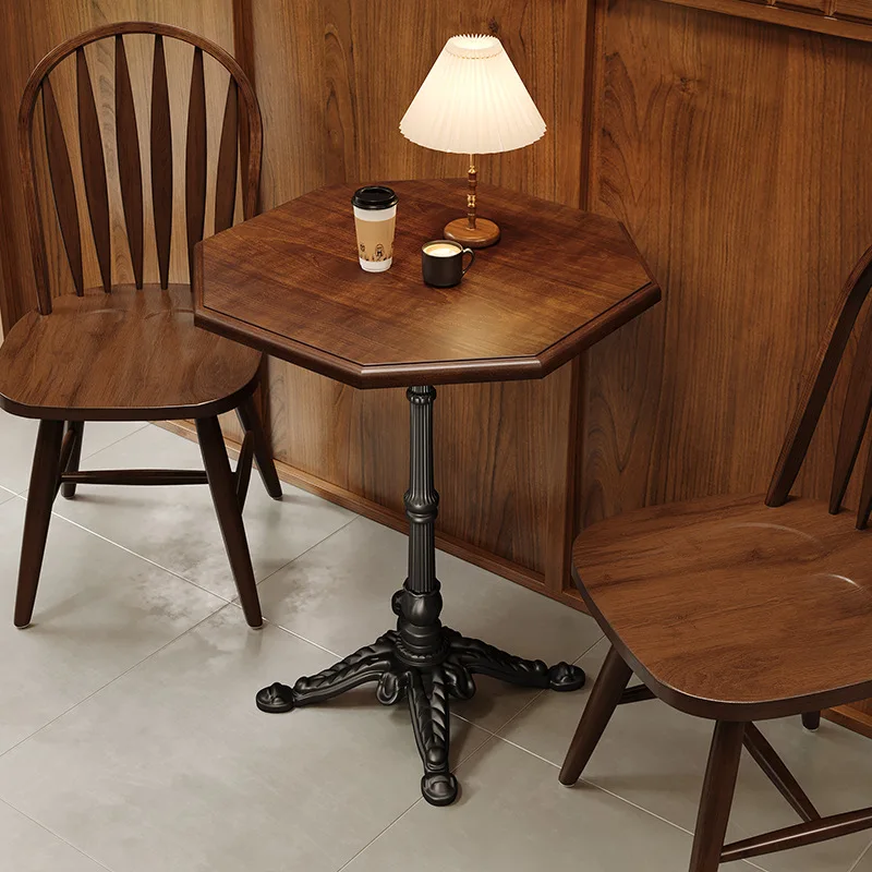 Bar Table Chair Combination (8) Retro Western Restaurant Cafe Table and Chair Combination Solid Wood
