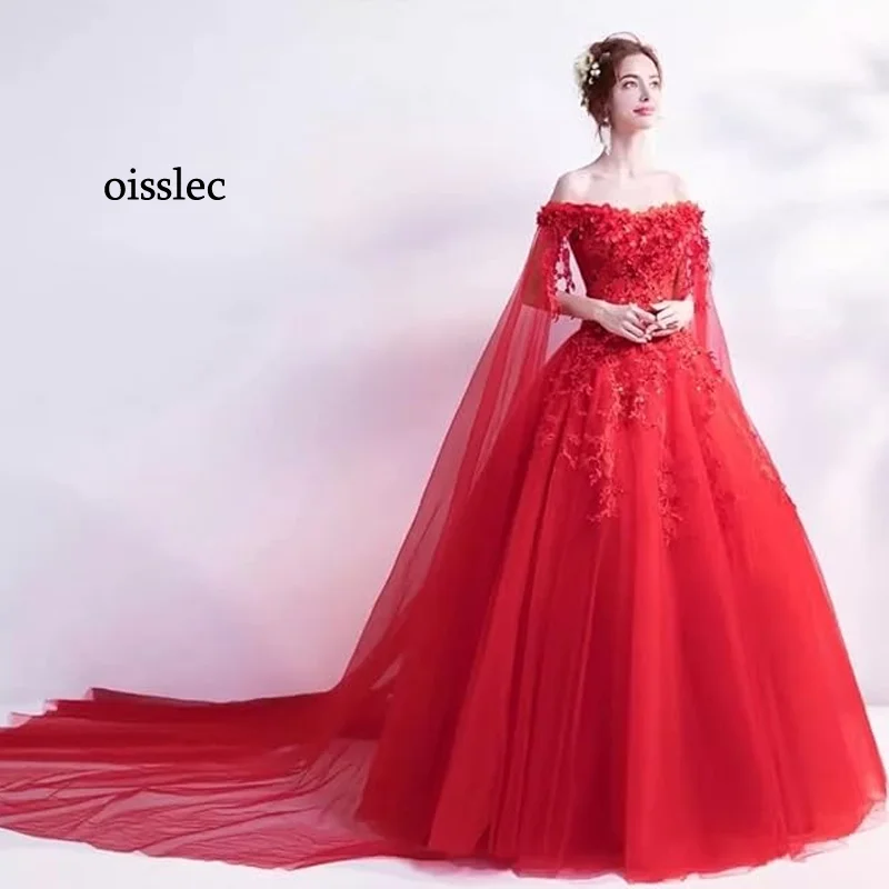 

Платье Oisslec Quinceanera, свадебное платье с открытыми плечами и вырезом, платье подружки невесты с аппликацией, платье на шнуровке для выпускного вечера, Тюлевая шаль