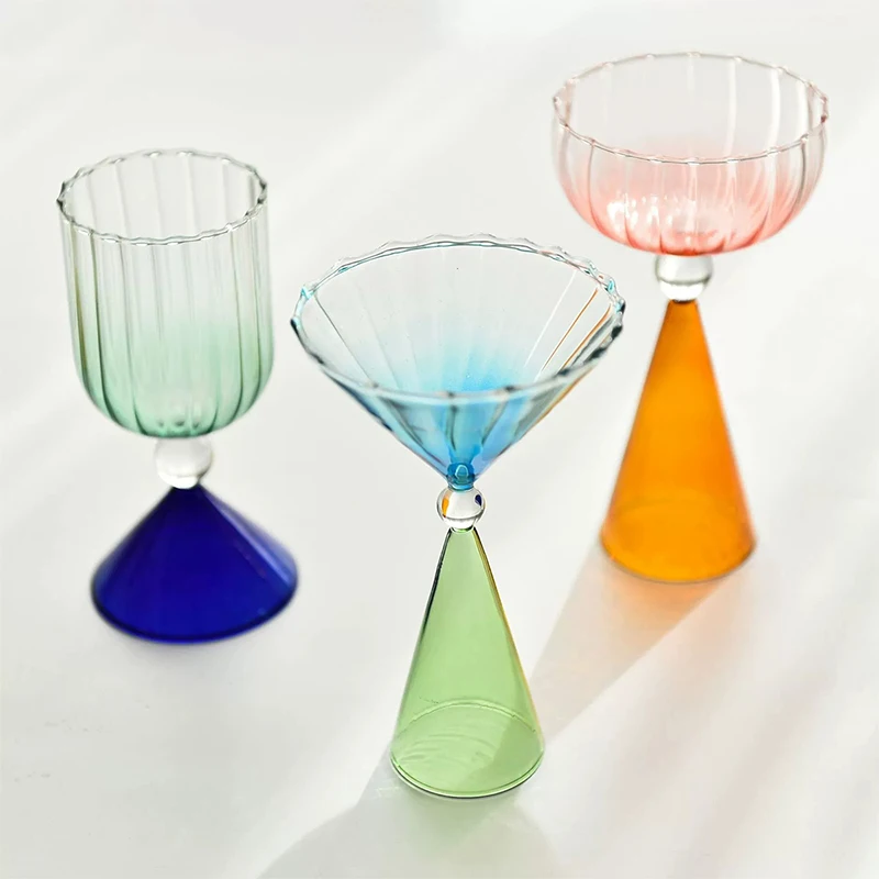 Glass Ice Cream Cup Colorful Cocktail Cup Champagne Yogurt Goblet Cup Dessert Cup Bar Party Home DrinkWare High Appearance