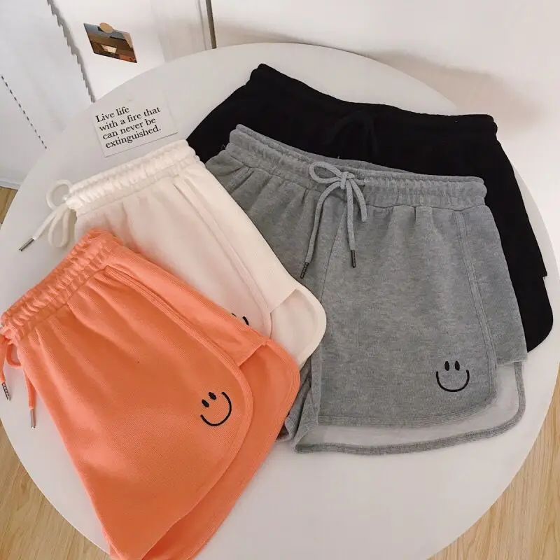 summer clothes for women Summer Vintage Casual Urban Sports Shorts Anime Smile embroidery Loose Elastic High Waist Women Shorts Harajuku y2k Beach Pants soffe shorts