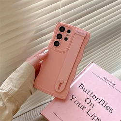 Silicone Soft Candy Color Wrist Strap Holder with Curly Wave Edge and Bracket Stand - Galaxy S23 Ultra (Pink)