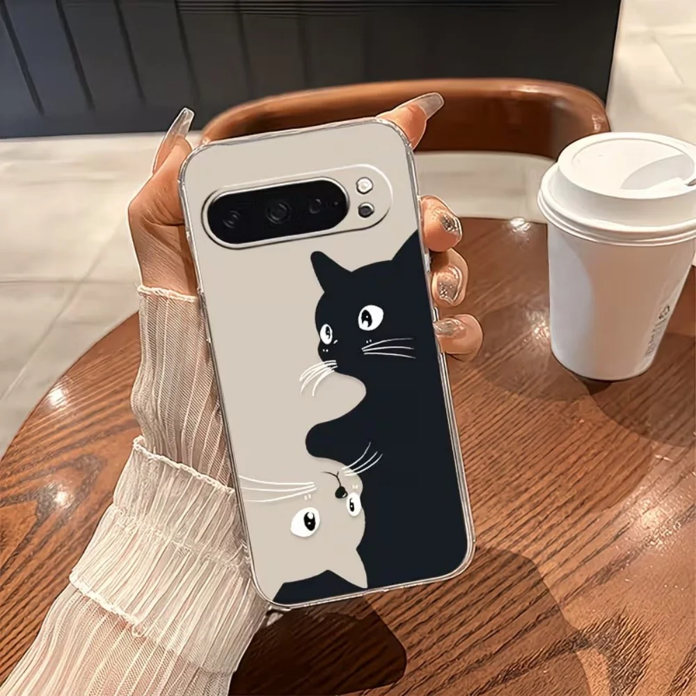 Black and White Cat Print Transparent Lightweight Phone Case Back Cover