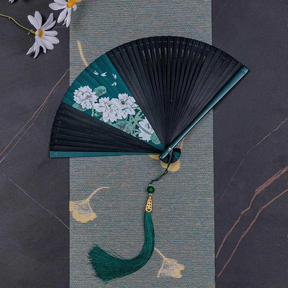 Chinese Style Japanese Classical Folding Fan Ancient Style Black Bamboo ...