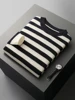 CHICUU Autumn Winter Men's O-neck Striped Wool Pullover Basic Casual Long Sleeve Cashmere Sweater 100% Merino Wool Knitwear Tops 3