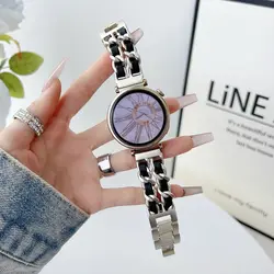 Elegant 18mm Women's Metal Strap with Stylish Leather Bracelet Design - Huawei GT6 41mm (Starlight Black)