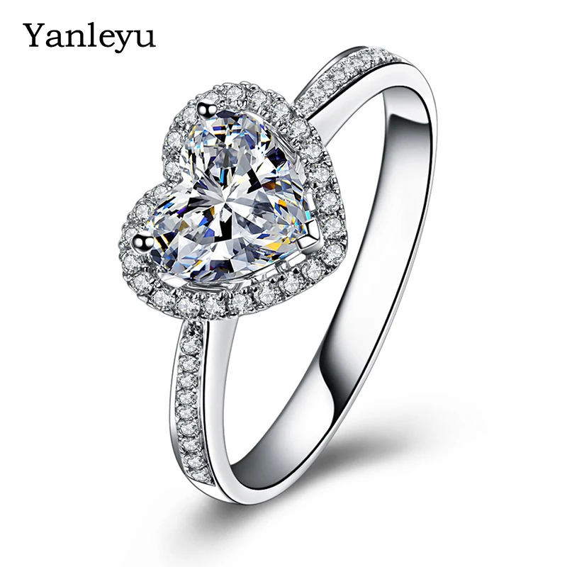 Yanleyu Love Heart CZ Zircon Propose Ring Tibetan Silver Wedding Band Rings for Women Bridal Engagement Jewelry Gift