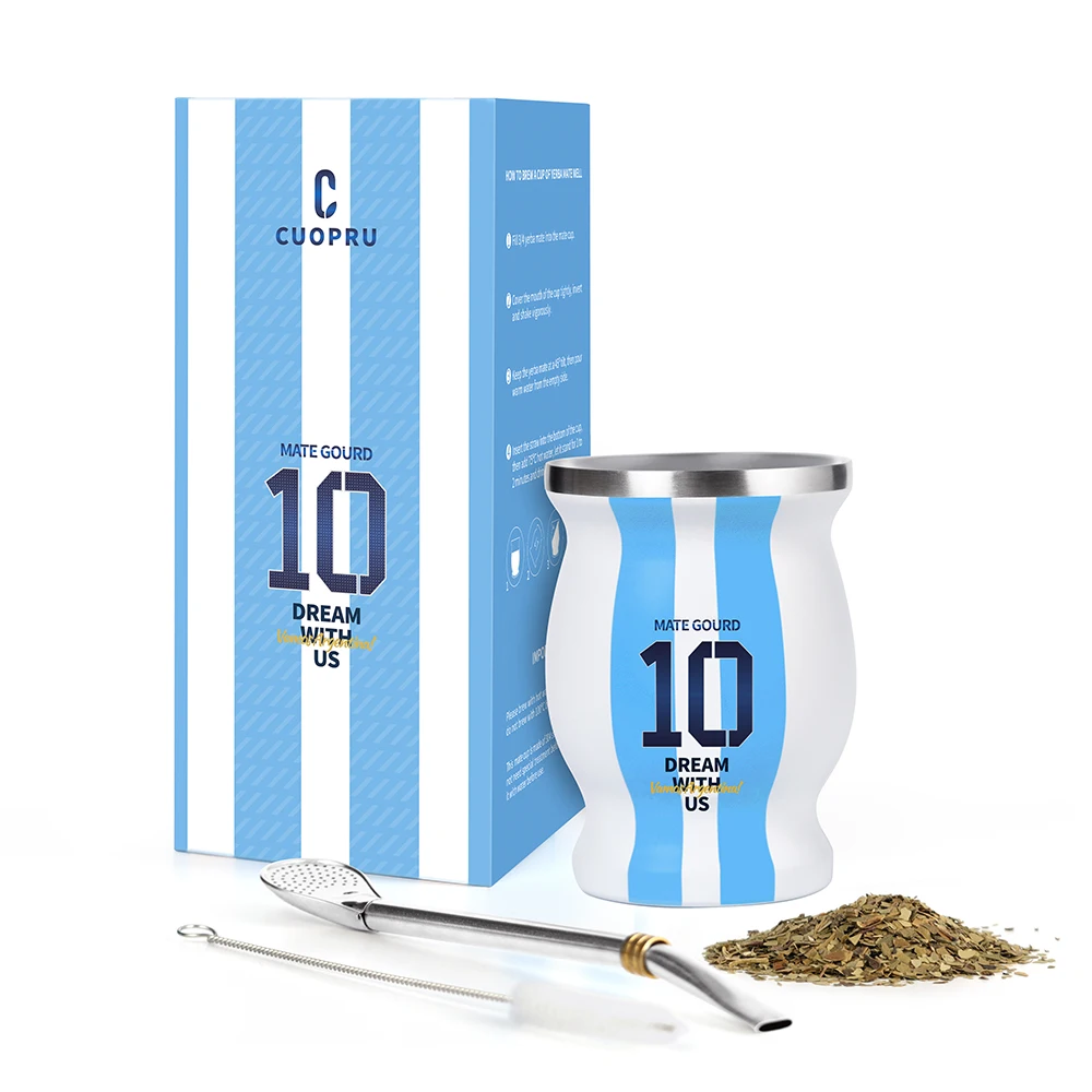 

Yerba Mate Cup with Straw, Tea Gourd Coffee Mug, Cleaning Brush, Argentina Captain No.10 Style