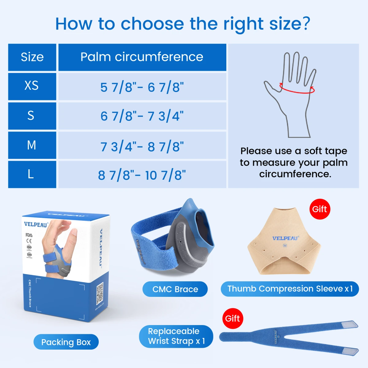VELPEAU Thumb Brace for CMC Joint Pain, Osteoarthritis, Arthritis and Tendonitis Thumb Support Stabilizer with Elastic Sleeve 2