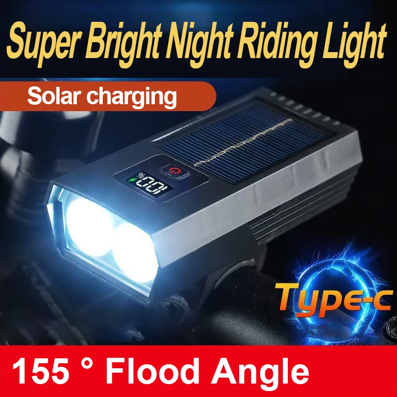 Bicycle Lights Solar Charging Waterproof Digital Display Mountain Bike Multifunctional Riding Equipment Road Bike Headlights