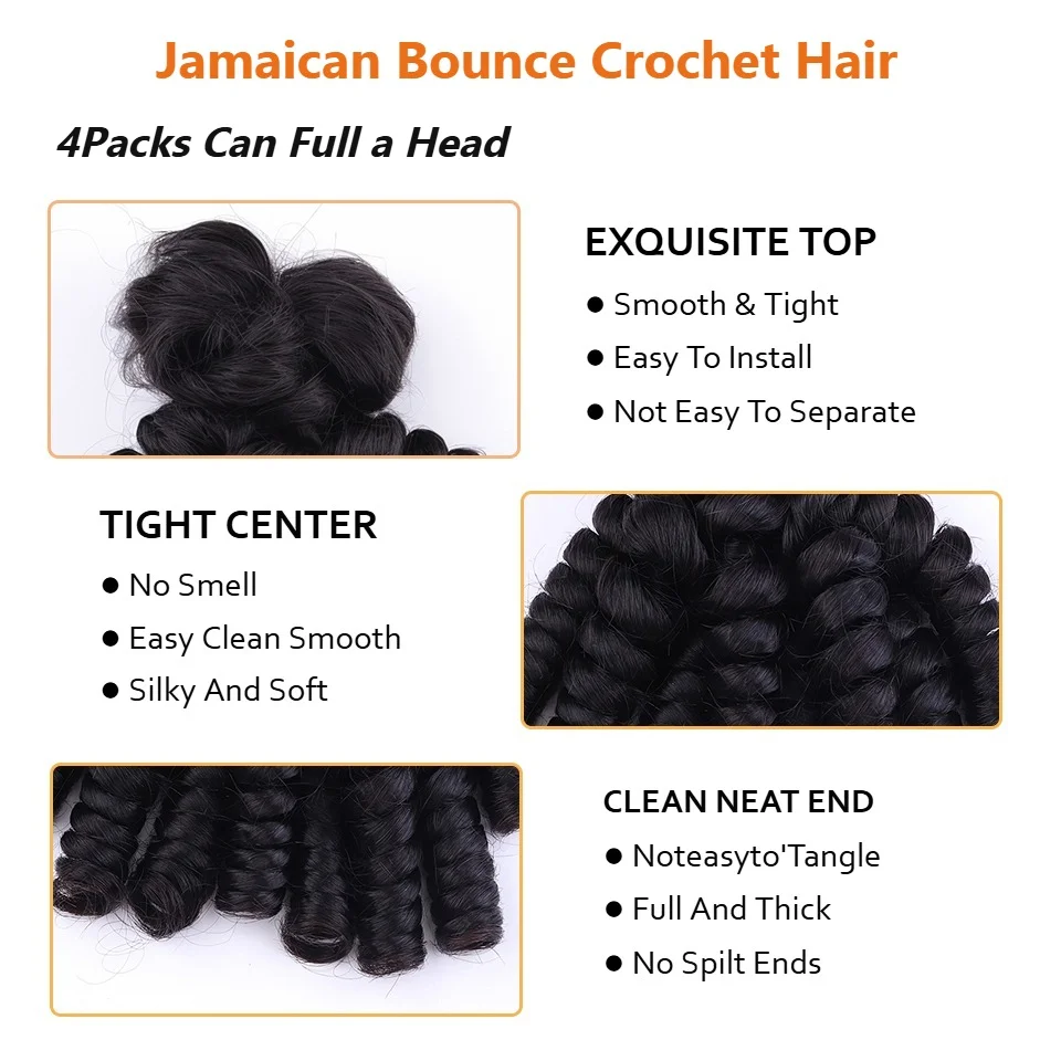 Wand Curls Crochet Bulk Hair Jamaican Bounce Curls Crochet Human Hair Jamaican Twist Braiding Hair Extensions Natural Black 3
