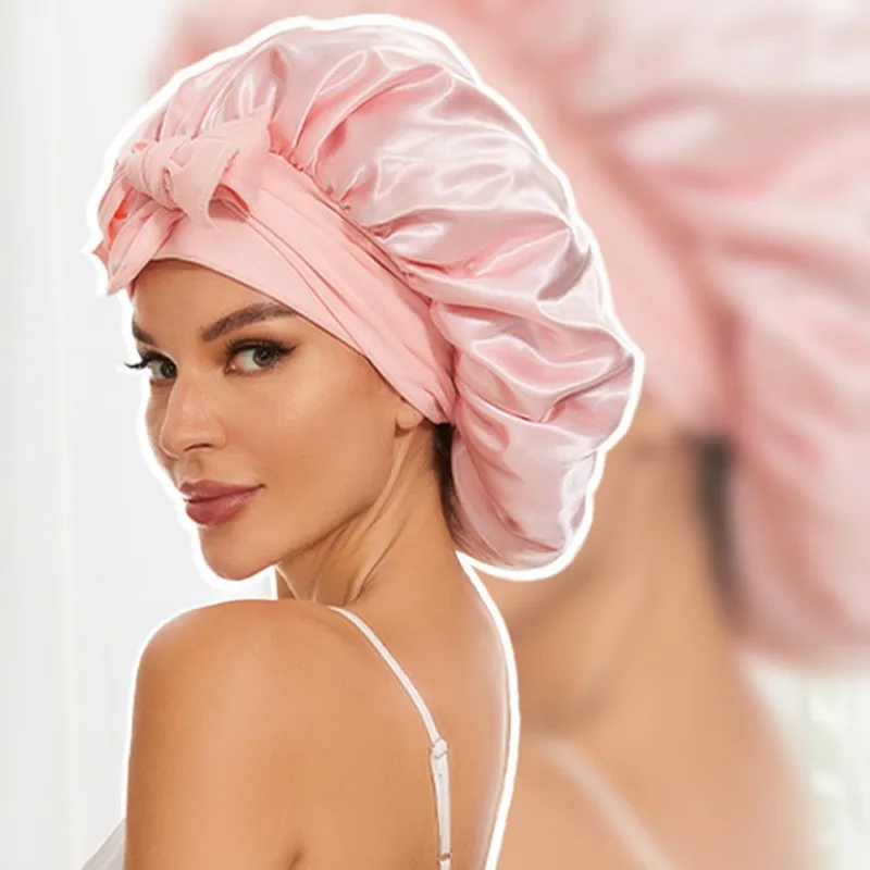 Silk Bonnet for Women Sleeping Satin Bonnet Hair night sleep cap scarf wrap for curly hair With Tie Band