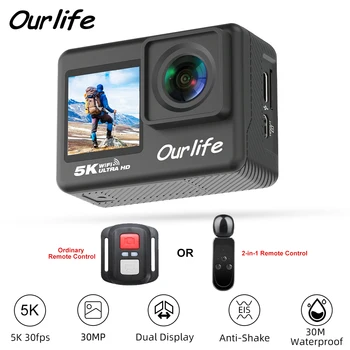 Ourlife 5K30FPS Action Camera IPS Touch LCD EIS 170° DVR 30M Waterproof Remote Control 5X Zoom Helmet WiFi 4K60FPS Sport Camera 1