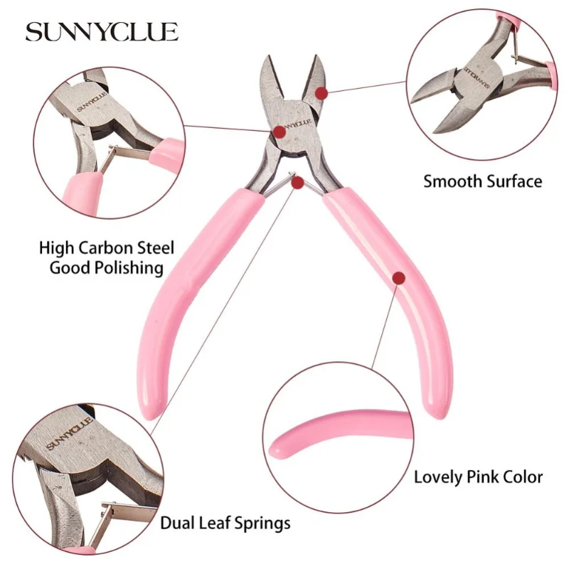 6pcs 45# Carbon Steel Jewelry Pliers Pink Anti-slip Handle Fixing Tools for DIY Jewelry Making Handmade Accessories Hand Tool