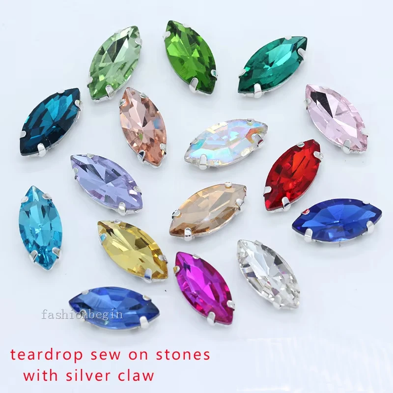 30p 4x8mm hertte 크리스탈 라인석, 바느질 납유리 스톤 플랫백 바느질 의류 장 실버 클로 버튼