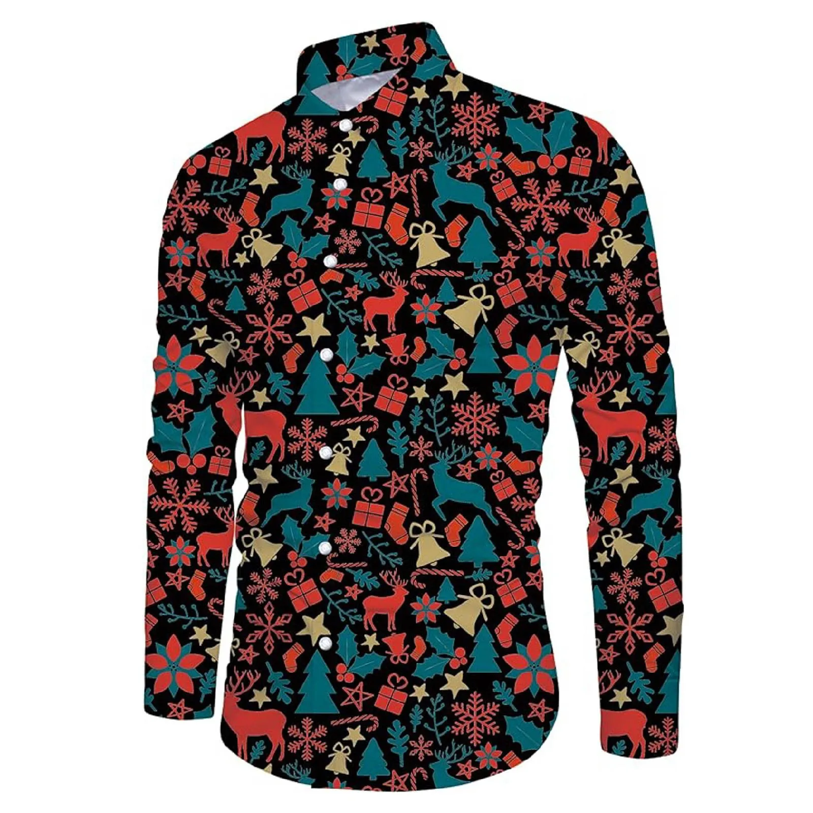 

Mens Christmas Digital 3D Printed Button Lapel Long Sleeve Shirt Top Fashion Shirts Tops Geometric Beach