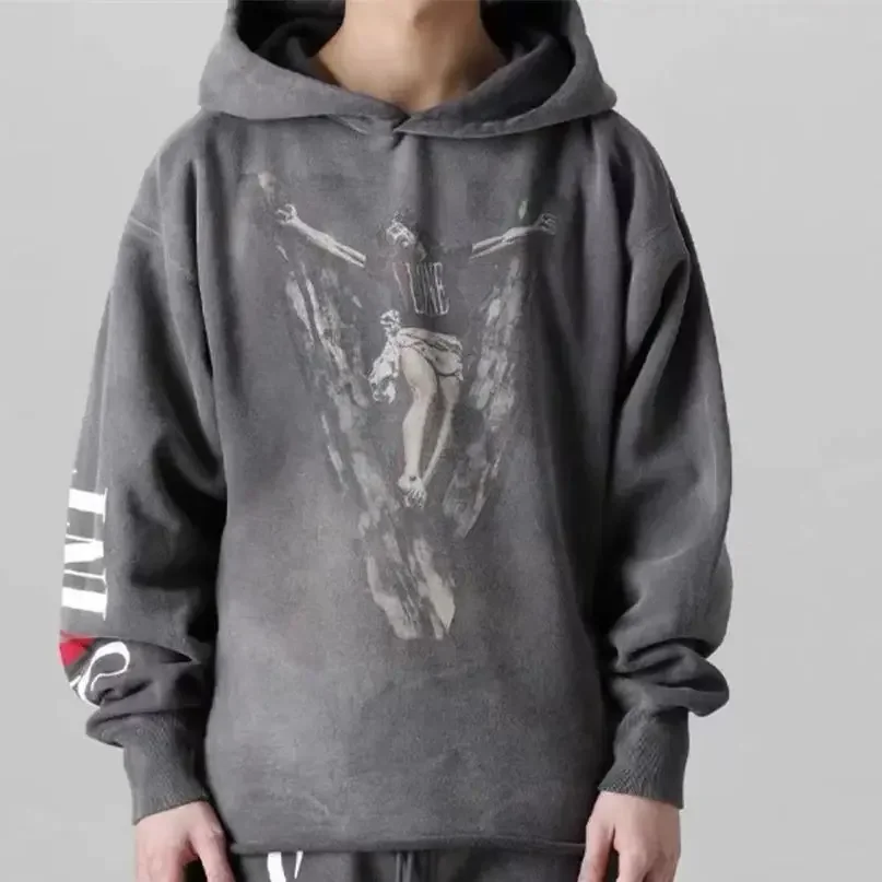 

Новый высококачественный винтажный спортивный пуловер Saint Michael 2023 с потертостями, модные брендовые толстовки для мужчин и женщин