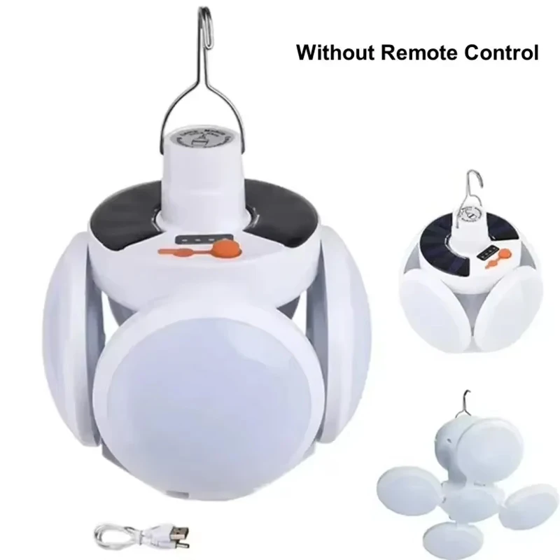 Camping Lamp Portable Solar USB Rechargeable Outdoor Tent Folding LED Football Bulbs Hanging Hook