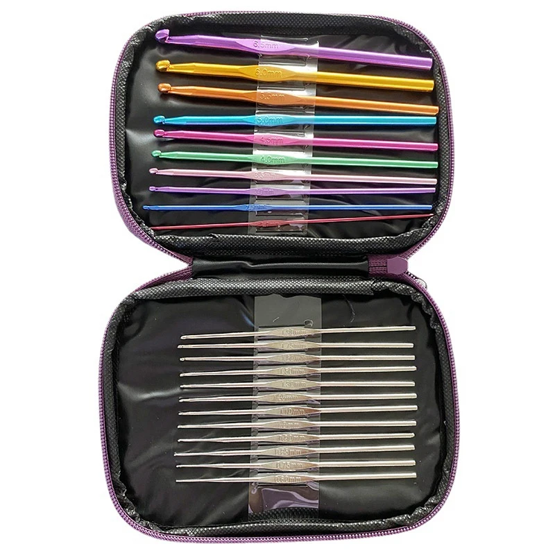 Crochet Hooks Kits with Storage Bag Soft Handle Crochet Needles Yarn Weave Knitting Needles Set DIY Weaving Tool 1set