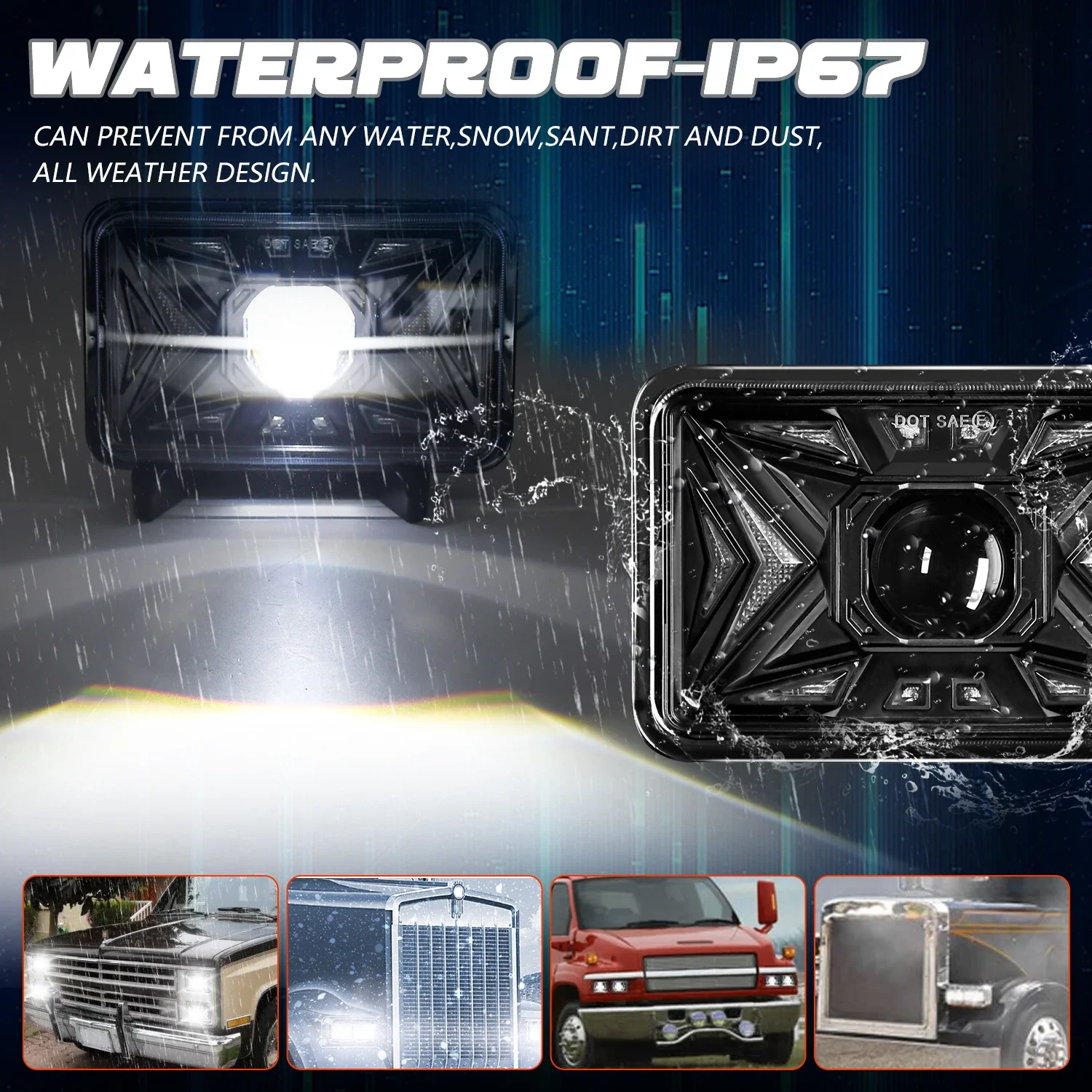 4x6 Inch Car Headlamp with DRL/Turn Signal Headlight Car 12v 24V Headlights Proj