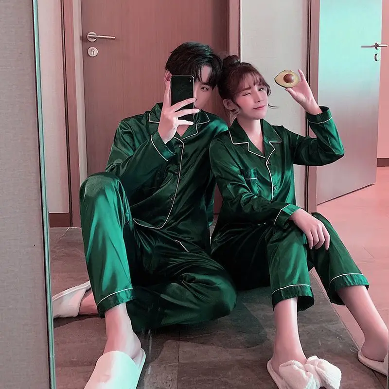 Pajamas Men Summer Ice Silk Thin Section of Men's Simulation Silk Black Long-Sleeved Trousers Homewear Suit