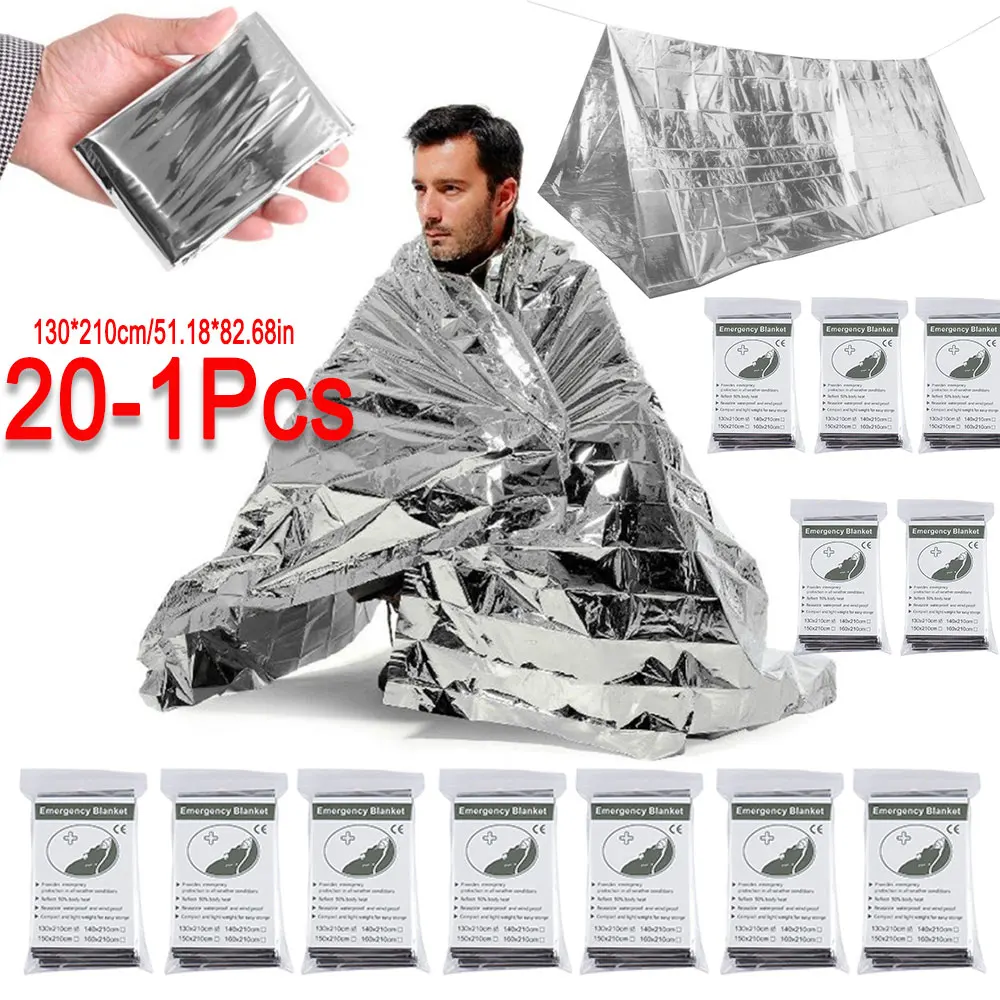 Emergency Blanket Outdoor Survive First Aid Military Rescue Kit Rescue Foil Thermal Military Blanket 130x210cm 20-1PCS For Camp first aid kit,emergency blanket
