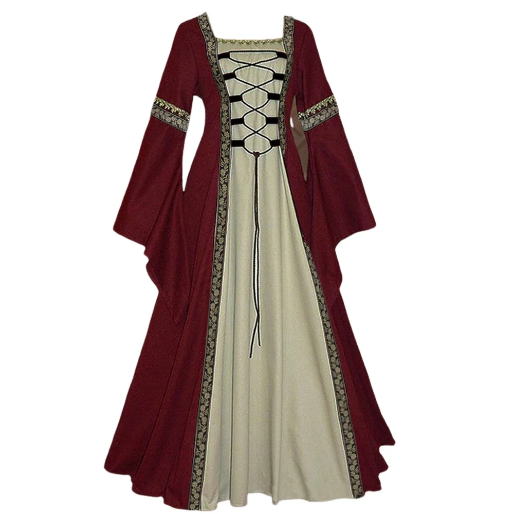 thumbnail image 1 of Disfraz medieval renacentista para mujer, vestido irlandés con cordones, largo, para cosplay, retro, para Halloween, carnaval, traje de demonio, 1 of 5