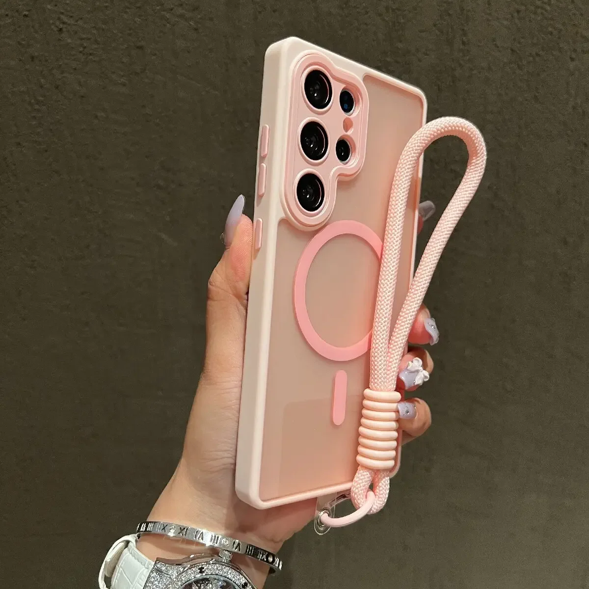 Luxury Matte Translucent Magnetic Phone Case with Lanyard