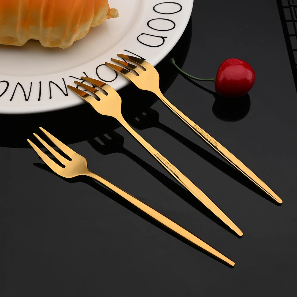 6pcs Dinnerware Set White Gold Cake Fruit Forks Cutlery Set Stainless Steel Flatware Mirror Home Snack Salad Fork Tableware