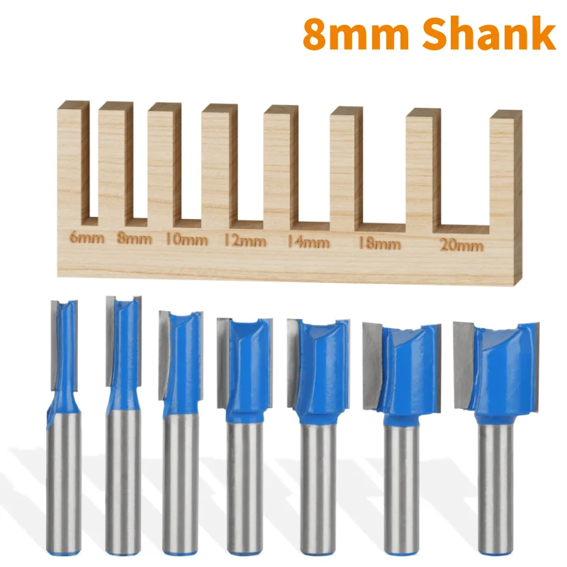 

8MM Shank Blue Straight Bit Router Bit Woodworking Milling Cutter For Wood Bit Face Mill End Mill Wood Cutters