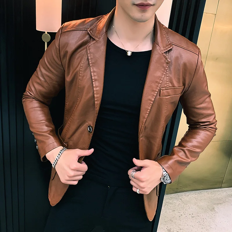 Mens Leather Jacket Coats Spring and Autumn Men Business Casual Classic Pu Leather Suit Collar Slim Fit Jackets leather jackets