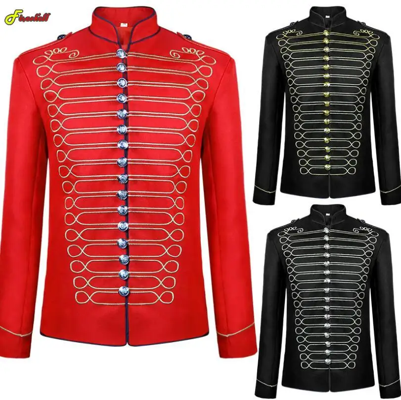 

Men's Medieval Vintage Jacket Buttons Up Slim Fit King Prince Cosplay Costume Victorian Officer Stand Collar Uniform Blazers