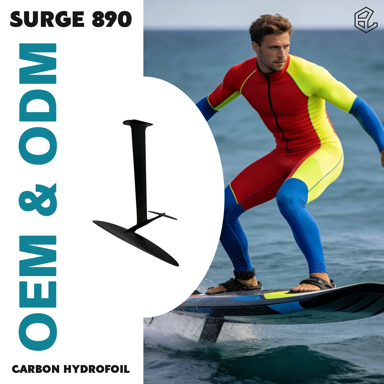 Vendita Diretta dal Produttore Originale: Ala Anteriore SURGE 890 con Hydrofoil in Fibra di Carbonio da 835 cm² Adatta per Surf/SUP/Wing Foiling