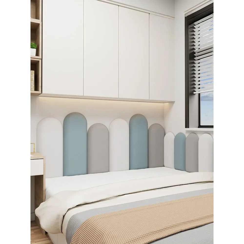 Children's Room Headboard for Bed Tatami Soft Bag Fabric Anti-collision Wall Board Self-adhesive Stickers ראש מיטה