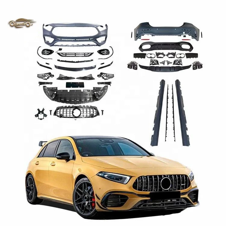 

Лучшая заводская цена, комплект кузова автомобиля для Mercedes Benz W177 A-Class A180 A220 A200, обновленный A45 AMG, передний, задний бампер, задняя губа, решетка радиатора