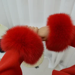 Winter 100% Natural Fox Fur Cuff Black And White Cuffs Female Fluffy Fur Sleeves Real Fur Wristband Arm Warmer Oversleeve Women