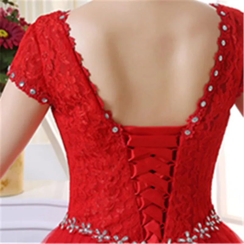 Wedding Dresses Plus Size Red White Lace O-neck Sequins Wedding Dresses Princess Bride Gowns
