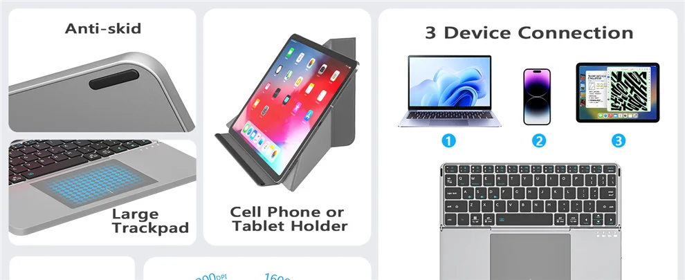 JOMAA Ensemble clavier et souris sans fil pliables Bluetooth avec support et fonction vocale intelligente._voghion.com