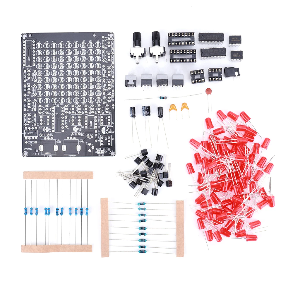 CHA-81 LED 조명 납땜 연습 키트 DC4.5-9V USB/배터리 전원 공급 장치 납땜 학습용 9x9 도트 매트릭스 보드