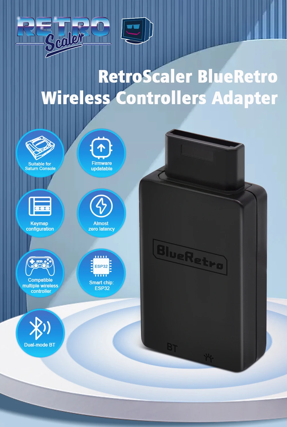 RetroScaler-Adaptador de Controlador Sem Fio Bluetooth, Console