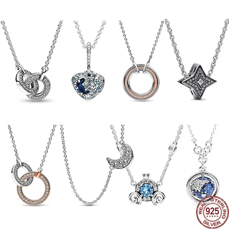 

New Exquisite 925 Sterling Silver Shining Moon Snowflake Star Pendant Necklace Fit Original Charm Beaded DIY Women's Jewelry